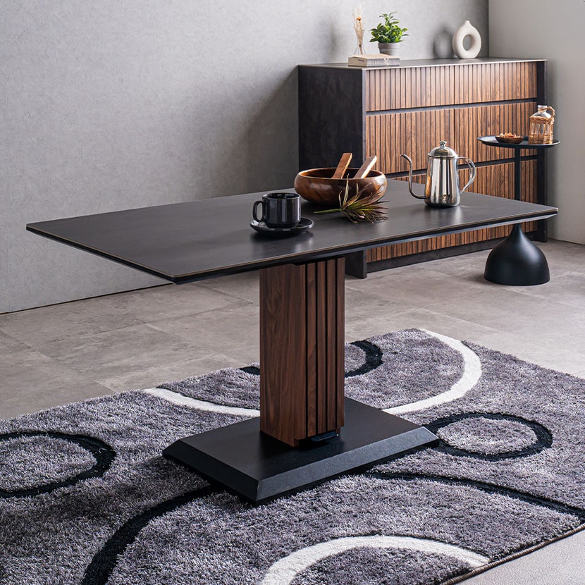 送料無料】 セラミック 昇降テーブル 大理石調 昇降式 高さ調節