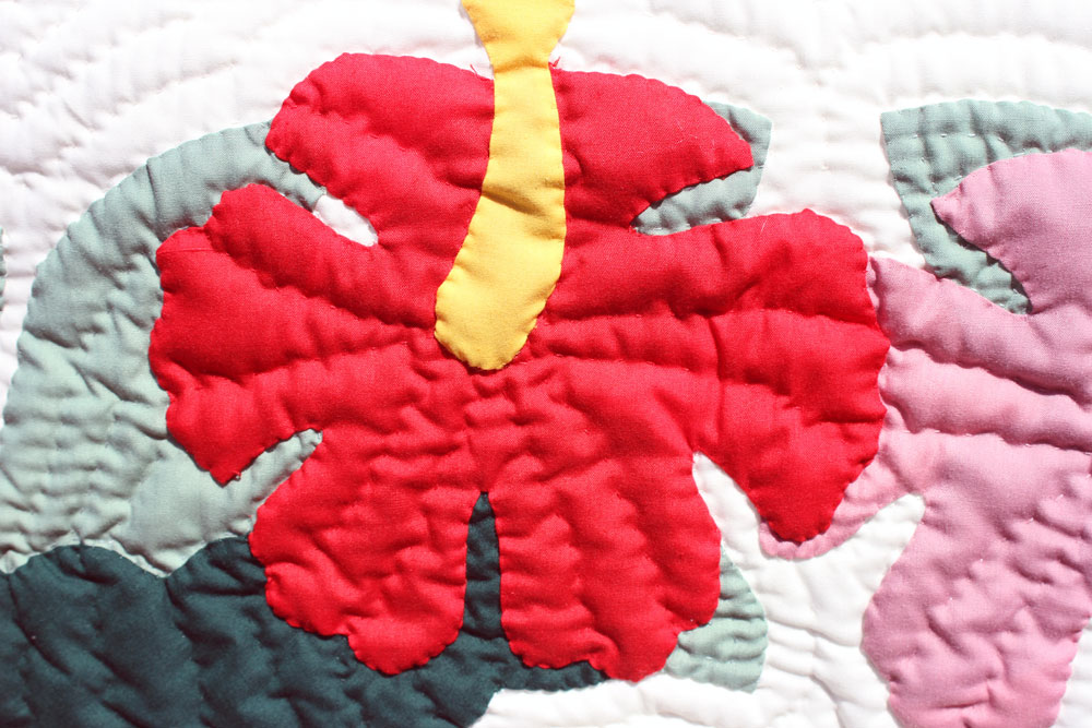 Hawaiian quilt ハワイアンキルトタペストリー ホヌフラワー 152×152cm