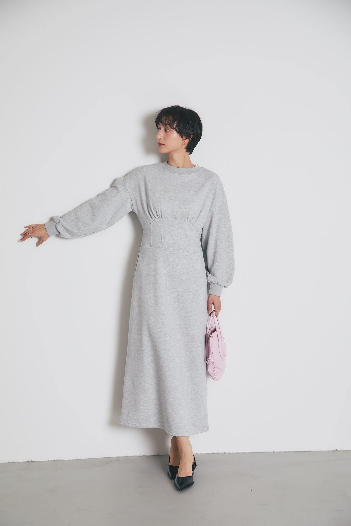 ウエスト切替スウェットワンピース