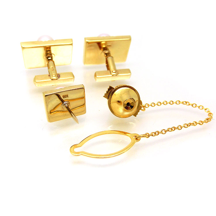 楽天市場】タイタック＆カフス K18(18金)YG ゴールド アコヤ真珠