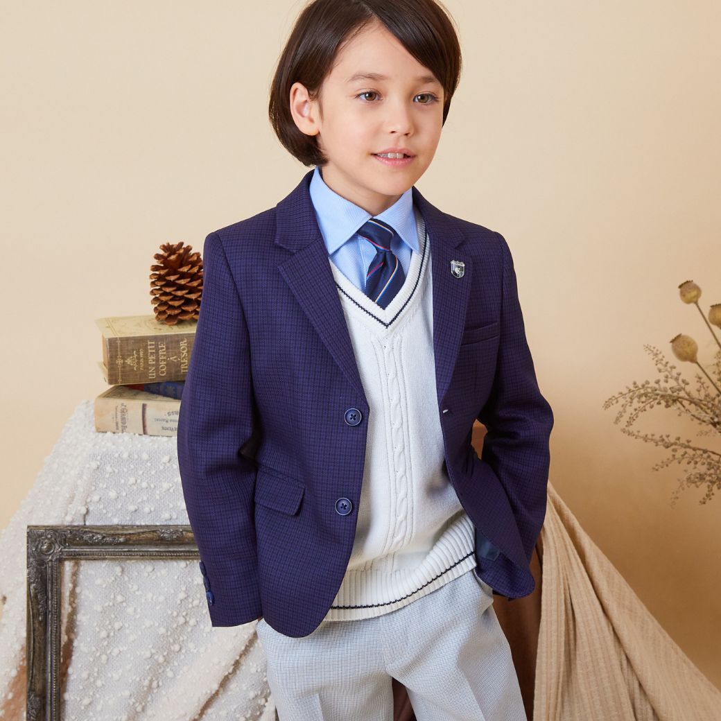 セール：38％OFF】ニットベスト付きチェック柄スーツセット 110 120
