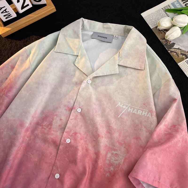 楽天市場】グラデーション シャツ メンズ 絞り染め ピンク 夏 七分袖