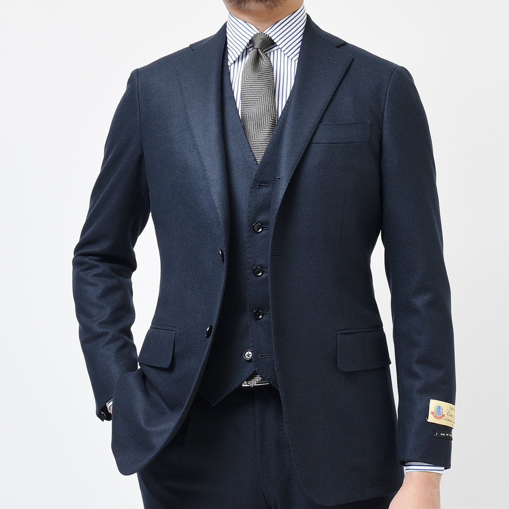 SALE】guji（グジ）ウールフランネルソリッド3B1プリーツスーツ(MADE