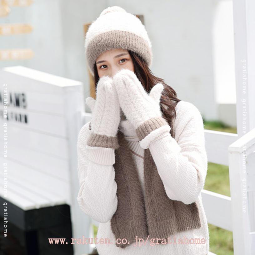 楽天市場】1000円OFFクーポン ニット帽子 マフラー 手袋 冬物 3点