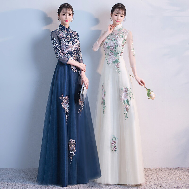 楽天市場】パーティードレス チャイナ風 チャイナドレス 立ち襟 刺繍