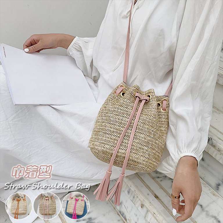 楽天市場】巾着ポシェットかごバッグ ショルダー 天然素材 ペーパー