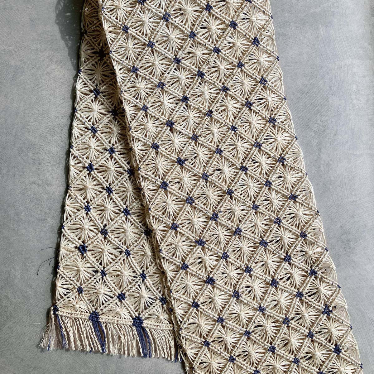 誉田屋源兵衛】半幅帯 通風段文 ドット 青 芭蕉 夏/単衣 くるり｜着物