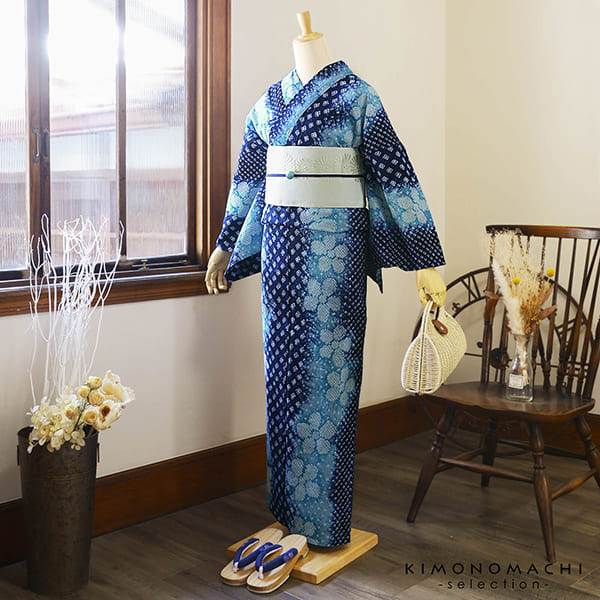 楽天市場】お仕立て上がり絞り浴衣単品「花言葉 紺ブルー」有松絞り