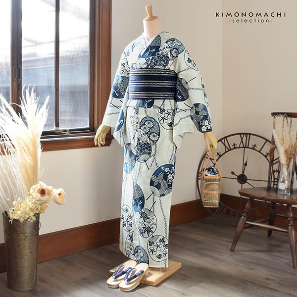 浴衣 レディース 単品 お仕立て上がり浴衣 綿絽浴衣「うちわ 薄