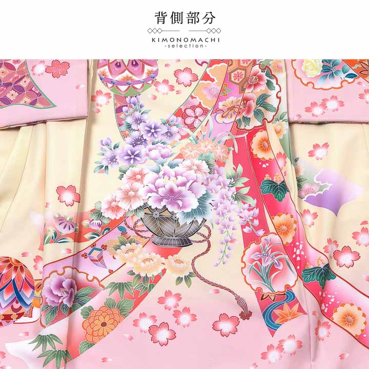 女の子のお宮参り産着 祝い着「クリーム 花車に束ね熨斗」日本製