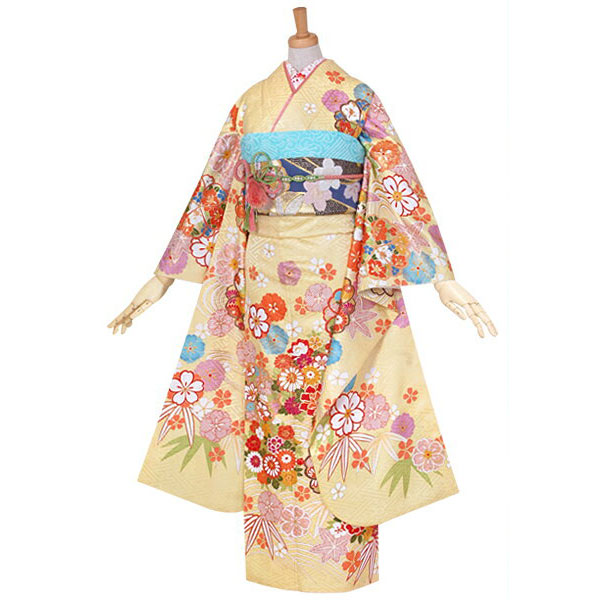 楽天市場】【成人式 振袖 レンタル】RS1183 正絹 黄 桜楓流水文フル