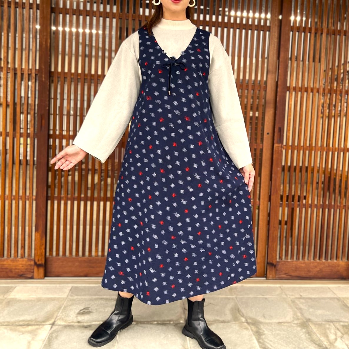 楽天市場】儀右ヱ門【久留米絣リボン付きジャンパースカート】春夏秋冬