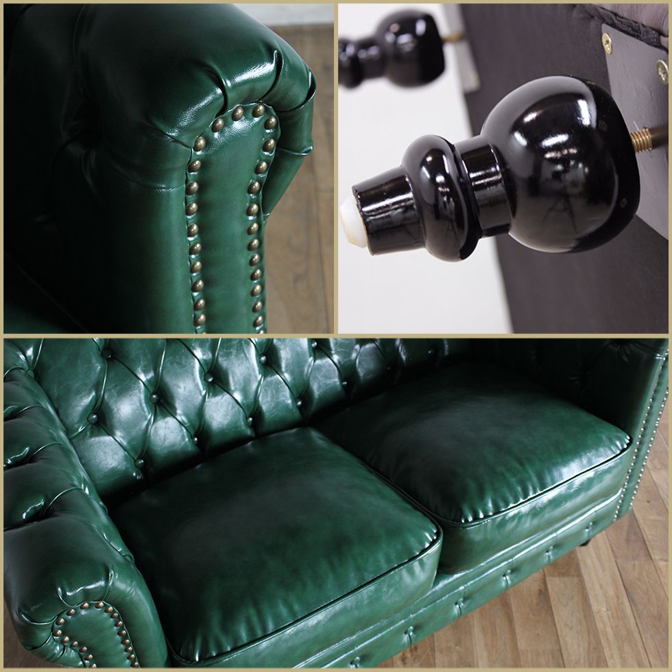 ヴィンセント チェスターフィールドソファ 2人掛け グリーン PUレザー