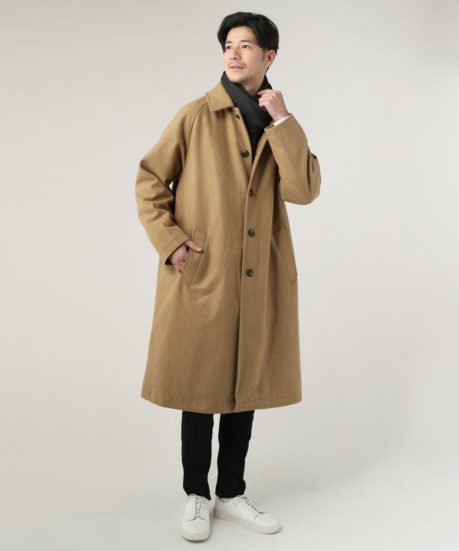 610gウールメルトンサーモライト中綿オーバーサイズステンカラーコート