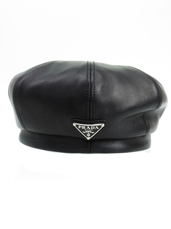 PRADA】プラダ『三角ロゴ トライアングルプレート レザーキャスケット
