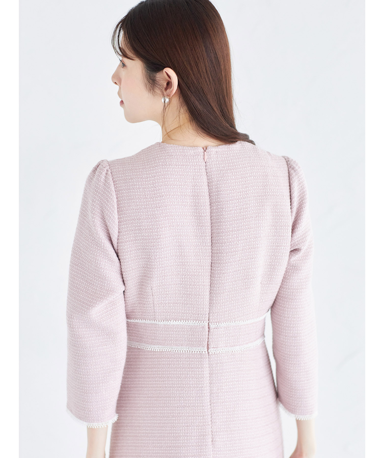 2WAYレース襟付きラインレース×ツイードワンピース