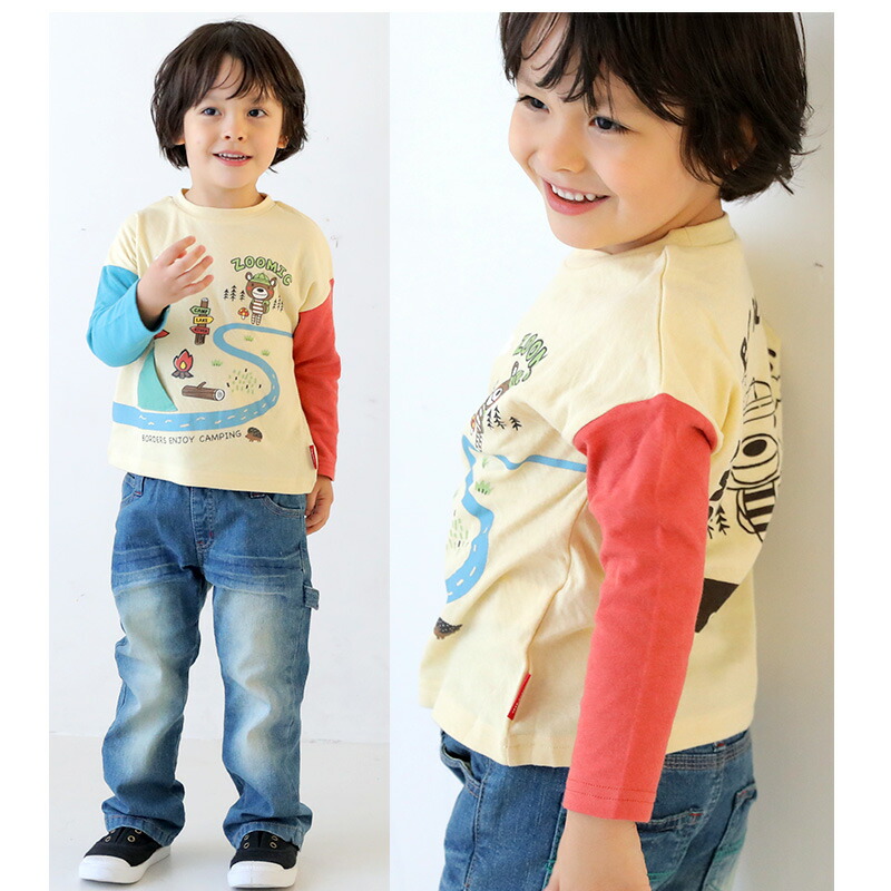 子供服 トップス ズーミック ロンT クレイジー切替 バックプリント