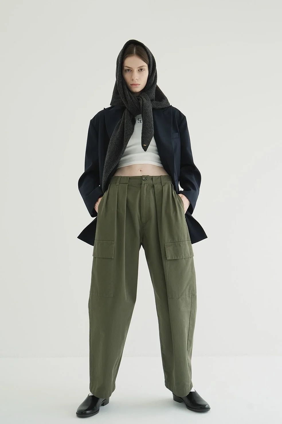 CLANE - ワイドタックワークパンツ - WIDE TUCK WORK PANTS - KHAKI