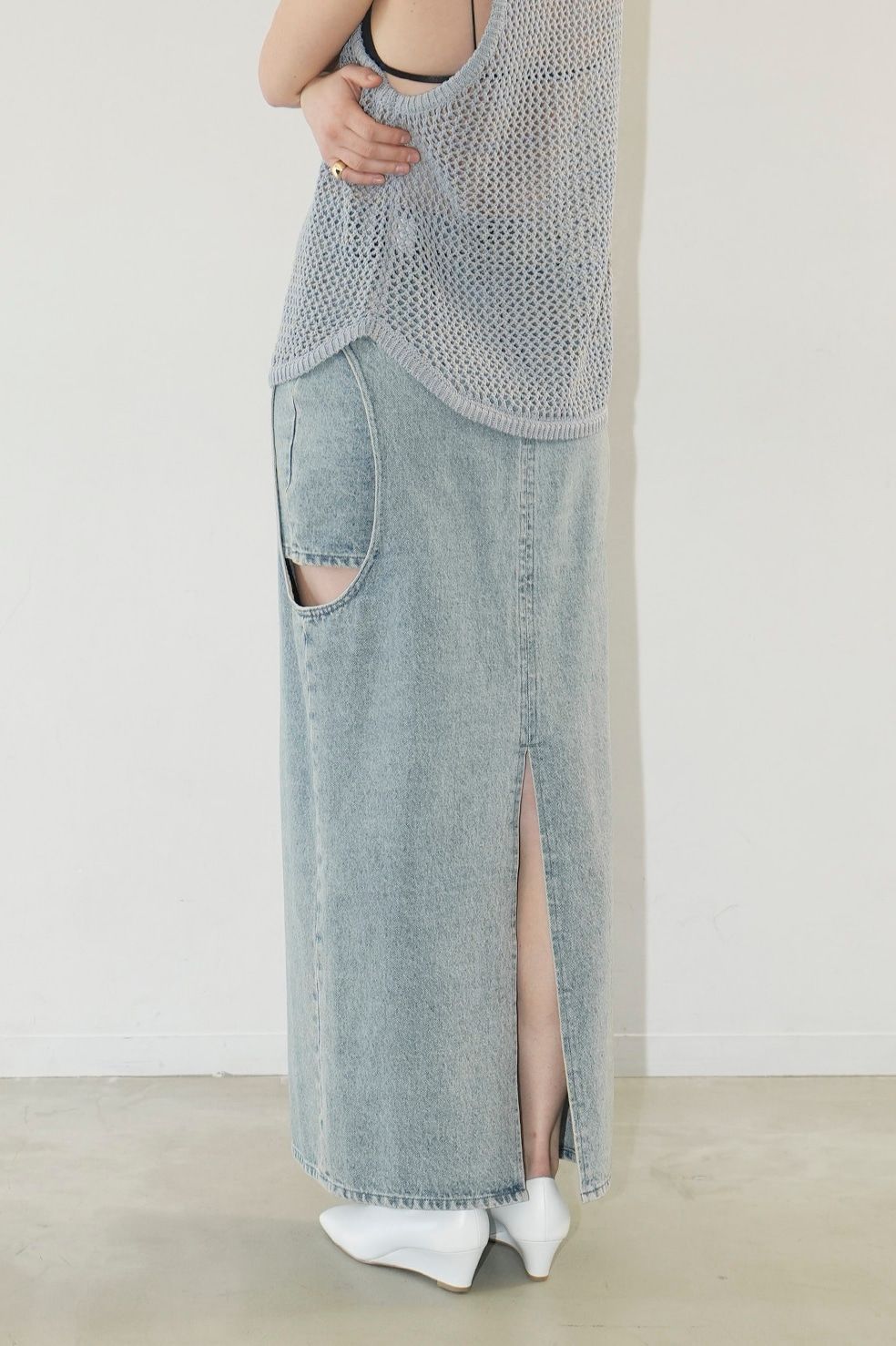 CLANE - サークルカット レイヤード デニムスカート - CIRCLE CUT