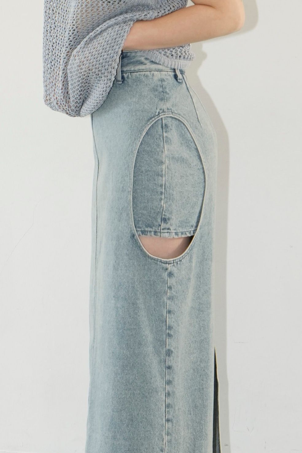 CLANE - サークルカット レイヤード デニムスカート - CIRCLE CUT