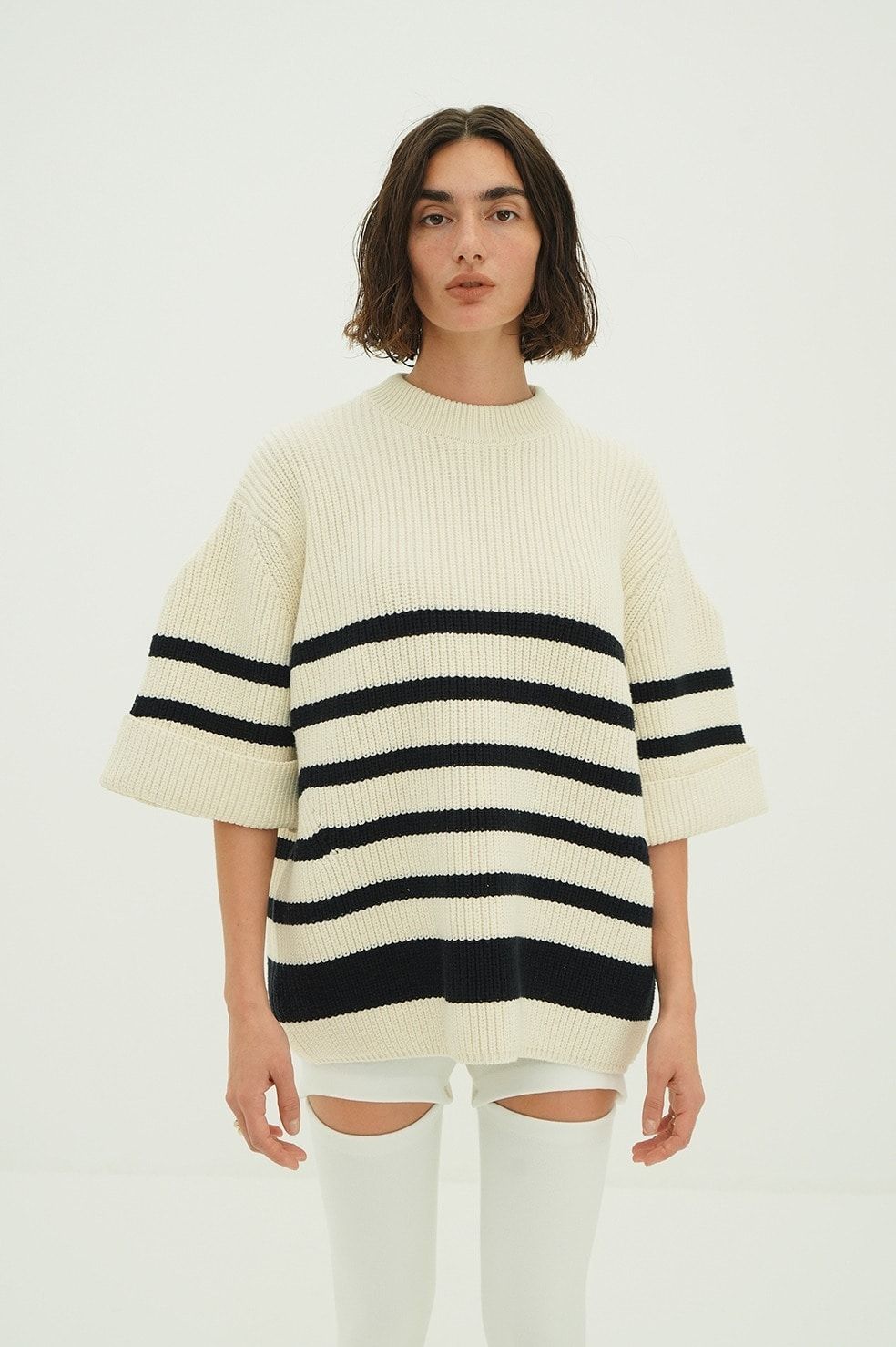 CLANE - ニットトップス - OVER HALF SLEEVE KNIT TOPS (BORDER