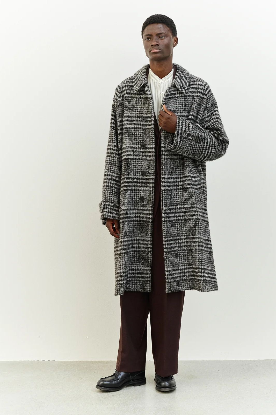MARKAWARE - ALPACA SHAGGY PLAID WALK ABOUT COAT / アルパカシャギー