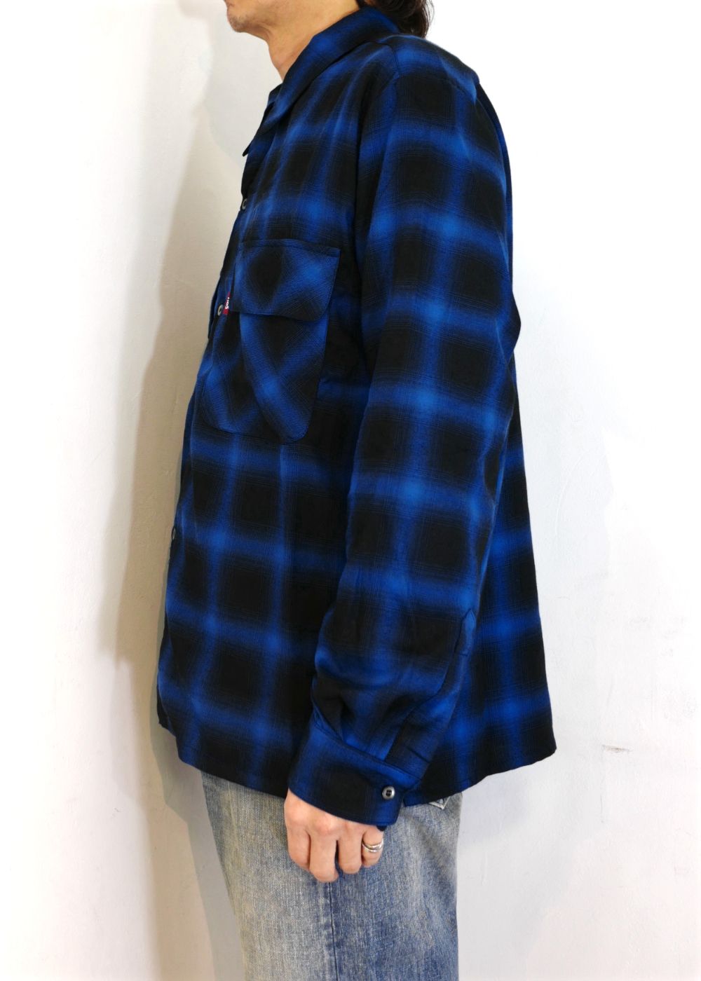 HIDE AND SEEK - OMBRE CHECK L/S SHIRT (BLUE) / オンブレチェック