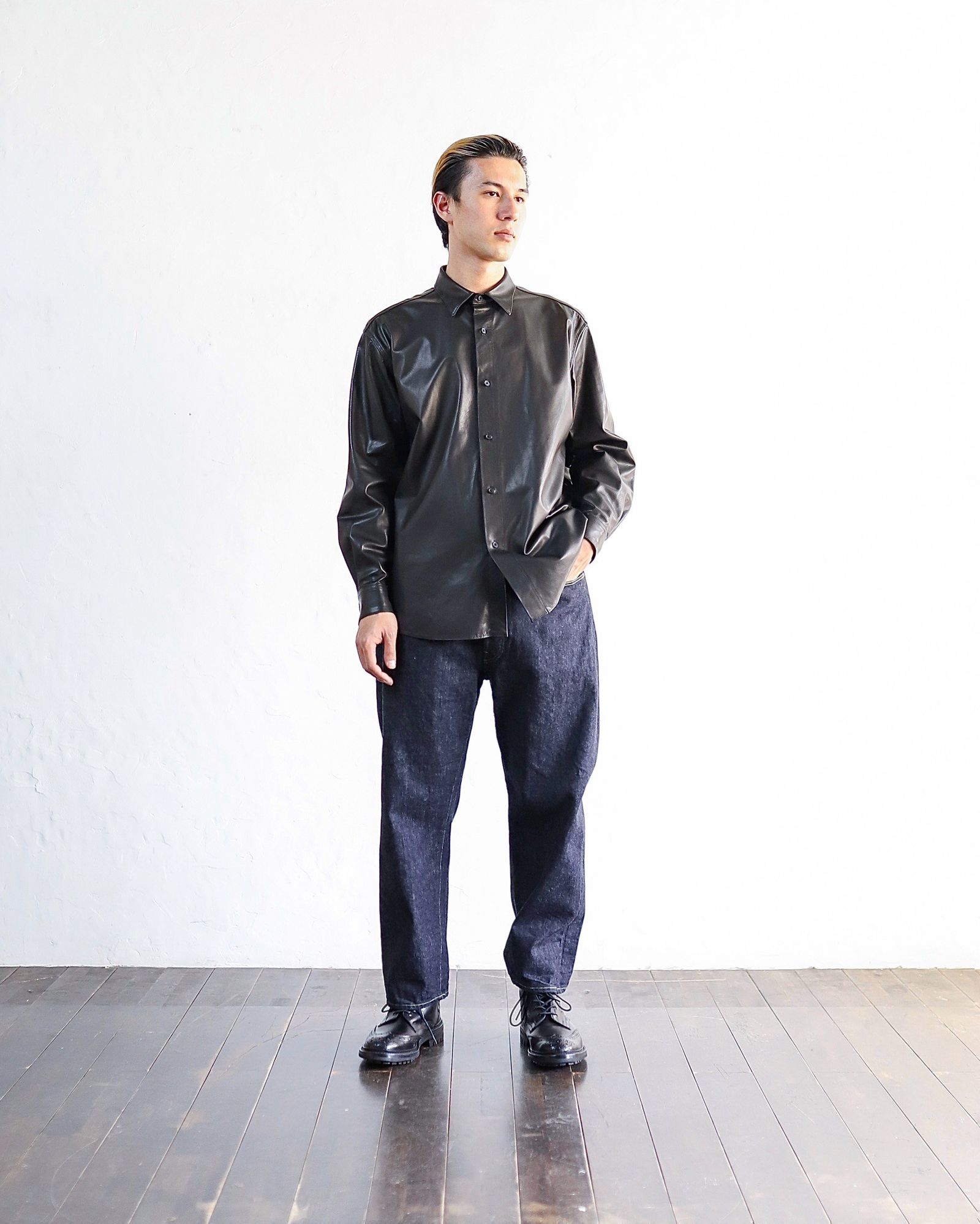 A.PRESSE - アプレッセ 25SS Leather Regular Collar Shirt(25АР-02