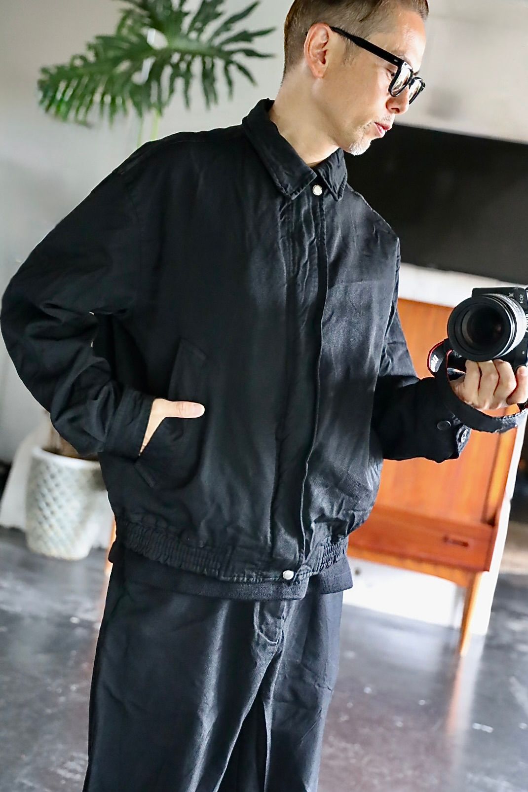 COMME des GARCONS HOMME エステルサージ製品染めブルゾンスタイル