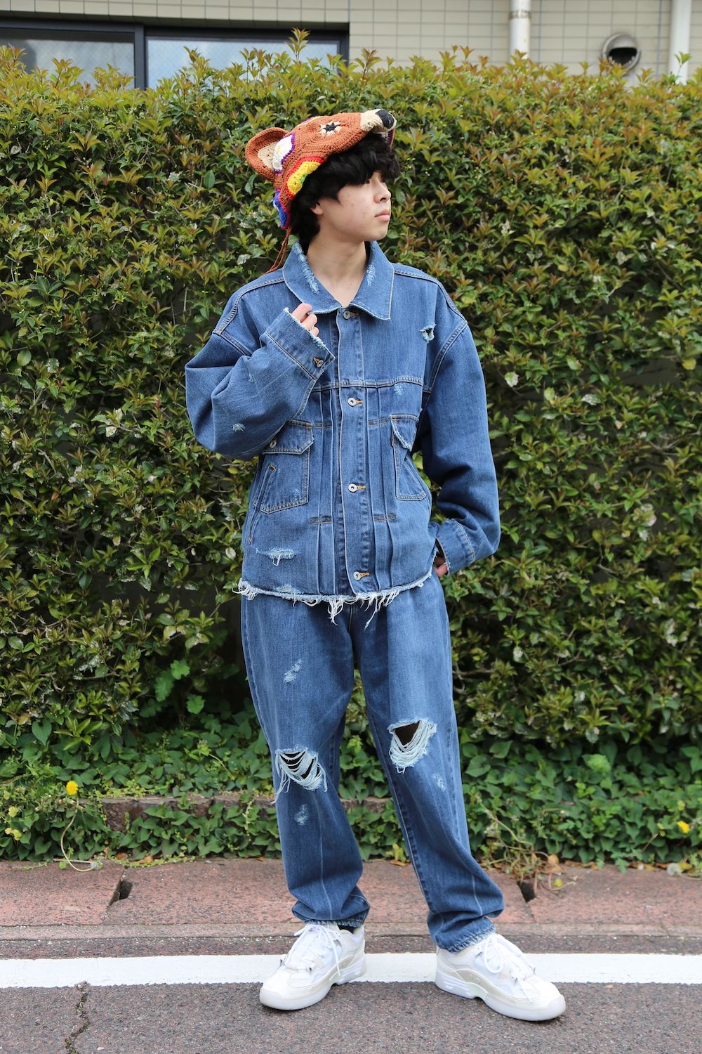 doublet 21ss DAMAGED SILK DENIM JACKET(21SS05BL114) style 2021.04