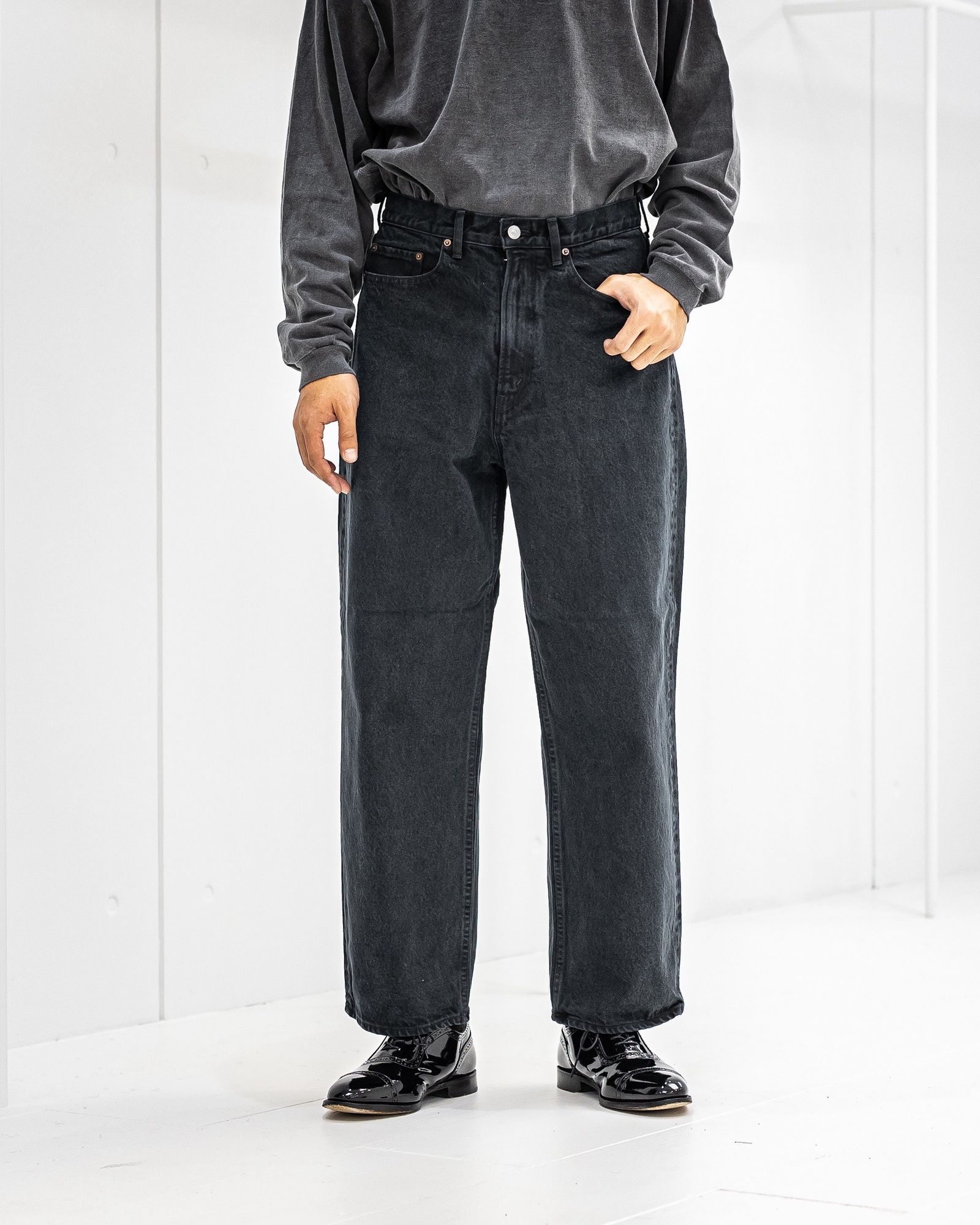 A.PRESSE - アプレッセ 2025 STYLE2 Black Washed Wide Denim Pants
