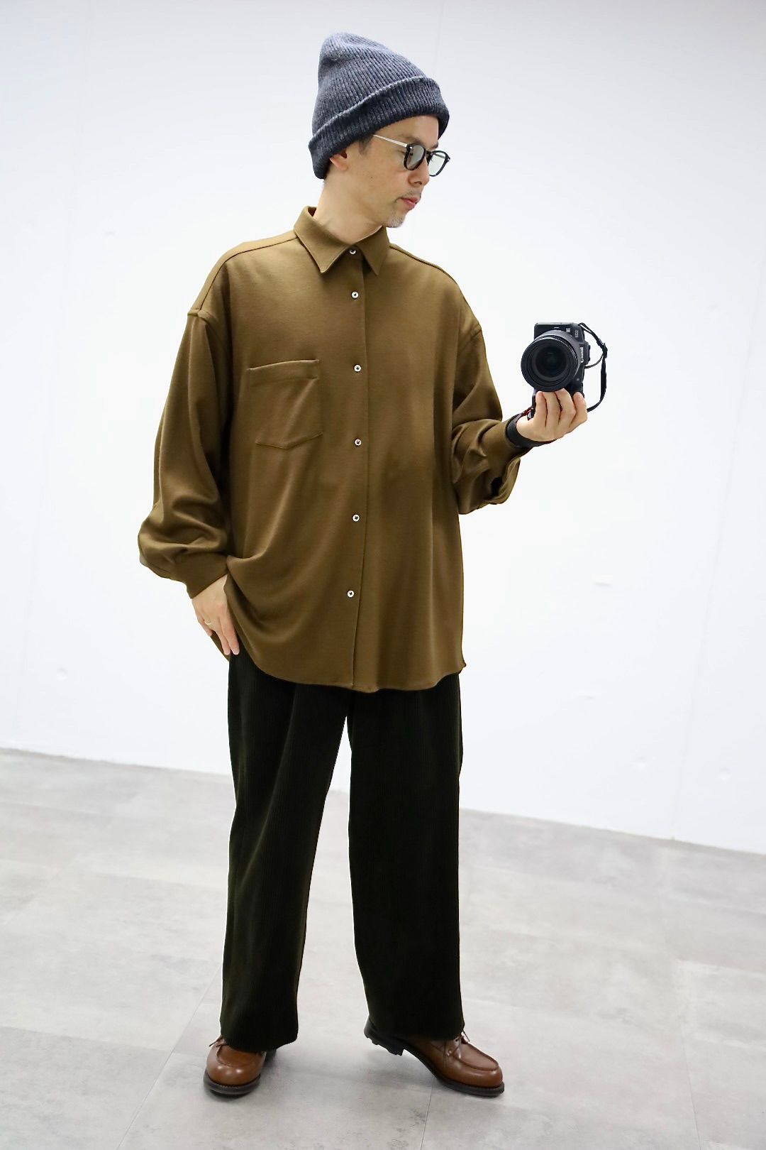 Graphpaper Wool Smooth Flannel Oversized Regular Collar Shirt