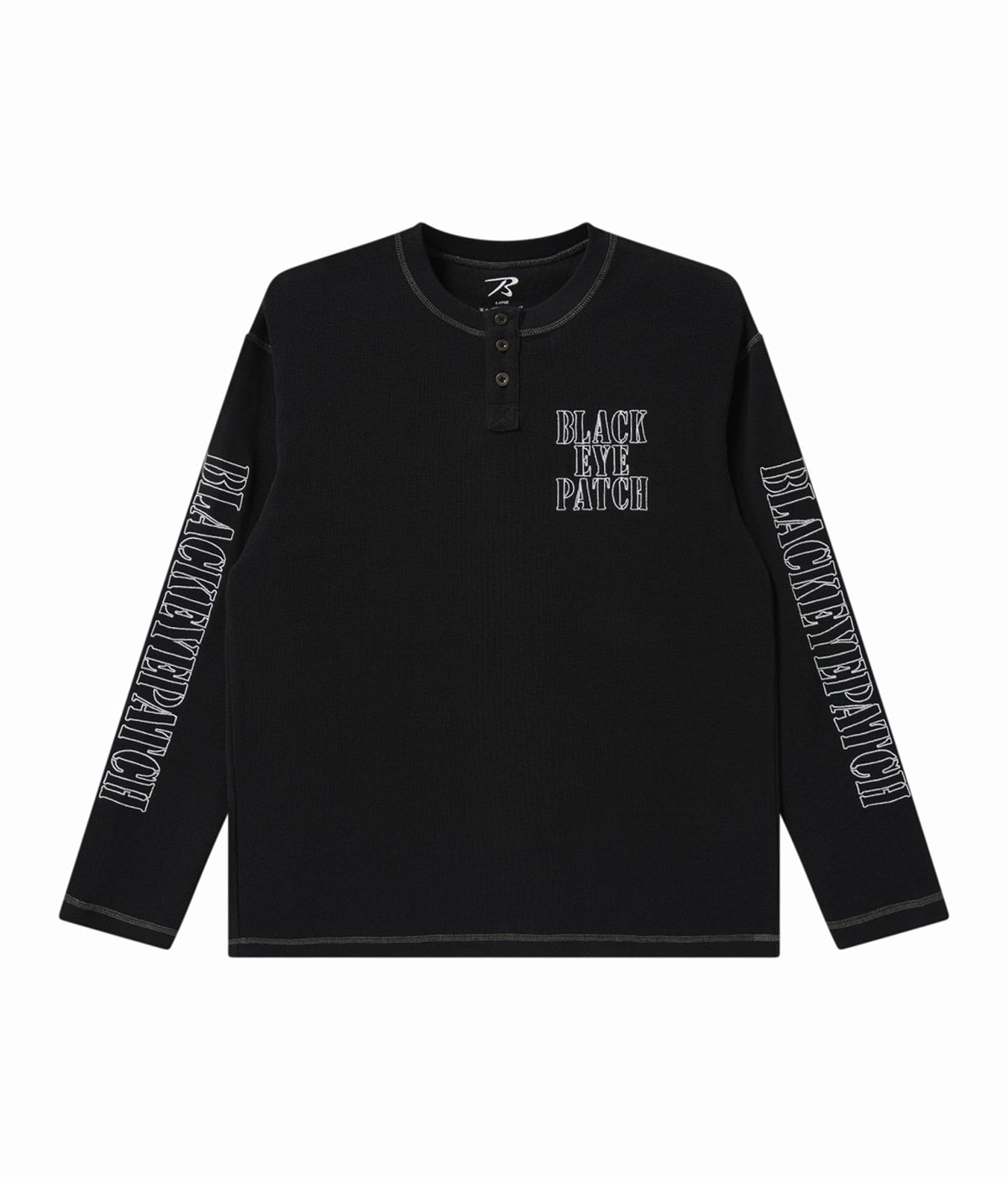 STENCIL LOGO HENLEY NECK L/S TEE | BlackEyePatch(ブラックアイ