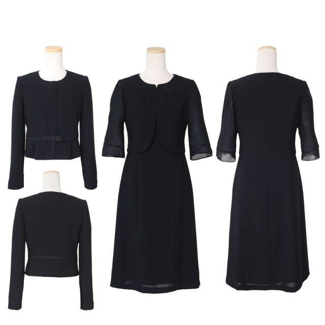 ブラックフォーマル 前開きノーカラーアンサンブル オールシーズン対応