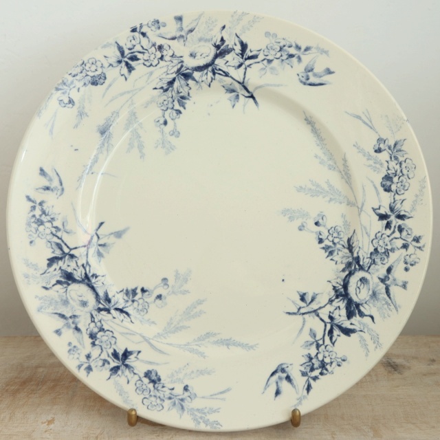 アンティーク プレート デザート皿 小鳥 LINOTTE フランス クレイユ