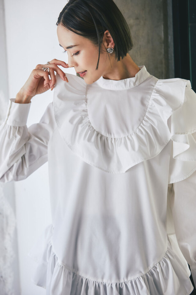 アシンメトリーフリルチュニック
