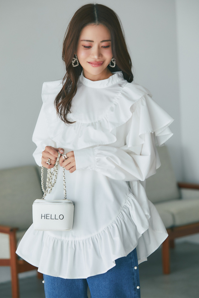 アシンメトリーフリルチュニック