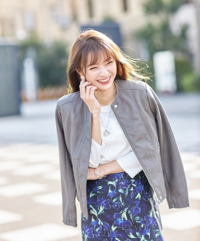 ノーカラーフェイクレザーライダースジャケット