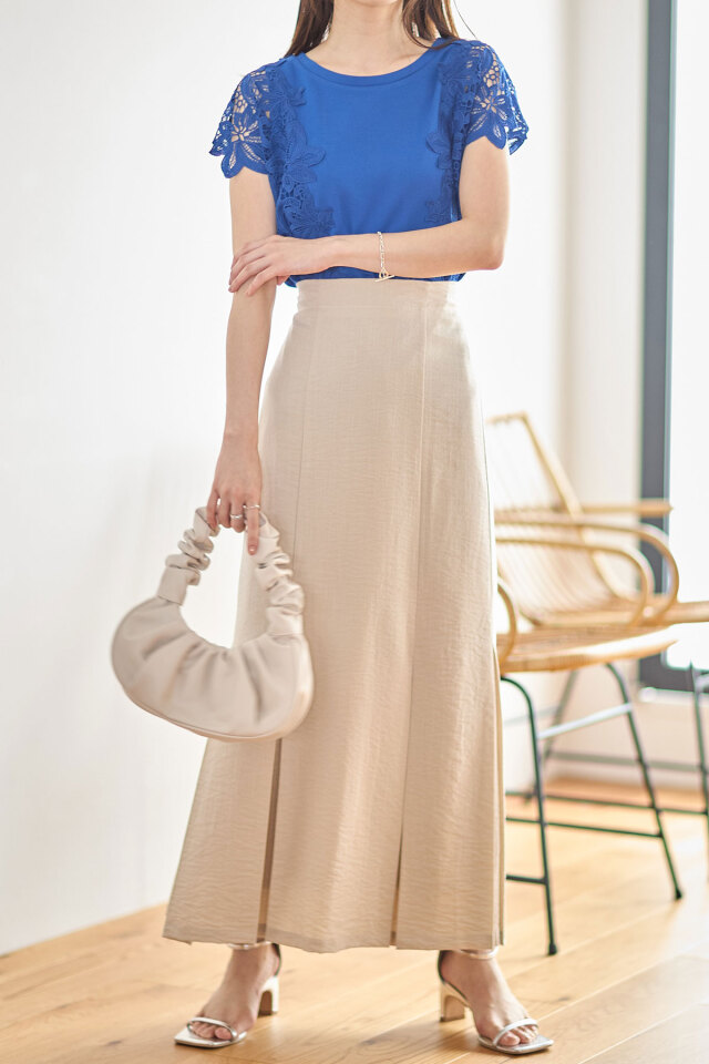 袖レースカットソー