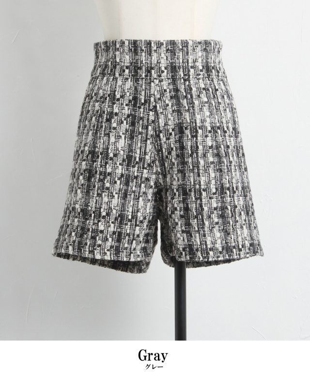 ミックスツイードワイドウエストショートパンツ