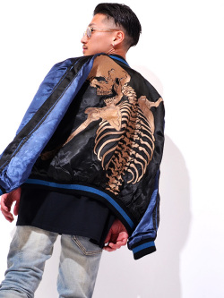 花旅楽団 スカジャン メンズ レディース 髑髏 抱着 抱き着き ドクロ