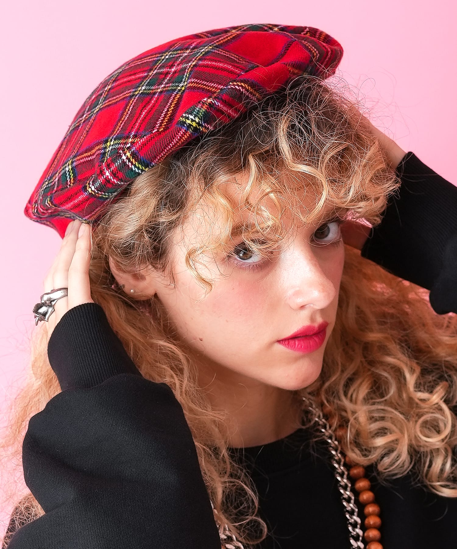 タータンチェック柄アクリルベレー帽 / メンズ レディース ユニ