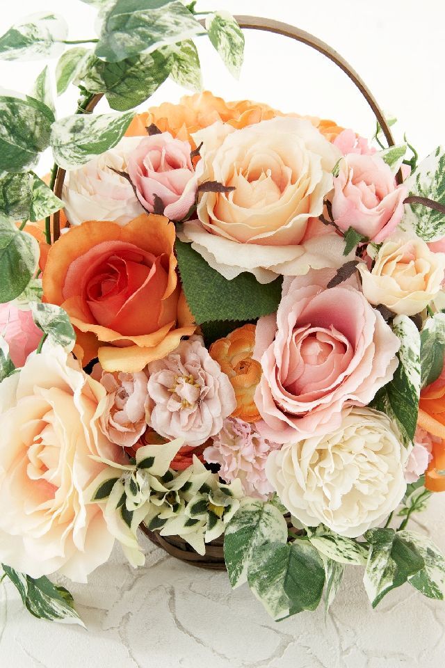 造花・アーティフィシャルフラワー 籠バスケットアレンジメント