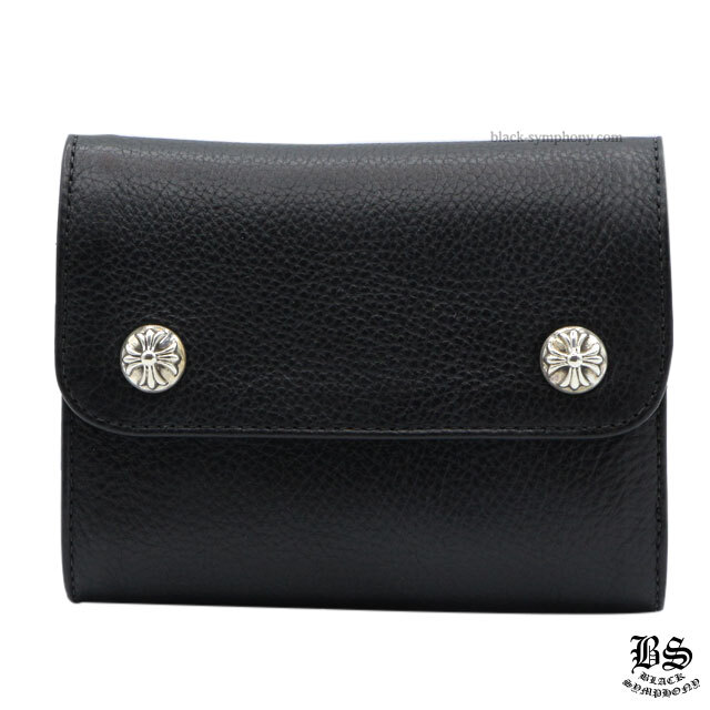 クロムハーツウェーブウォレットクロスボタンブラックヘビーレザー