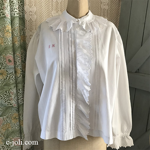 G-324 フランスアンティークブラウス/トップス 手刺繍コットンブラウス