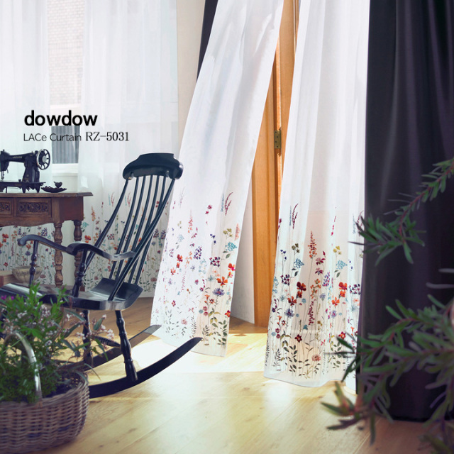 アメリカン クラシック】カラフルな花の刺繍のレースカーテン【RZ-5031