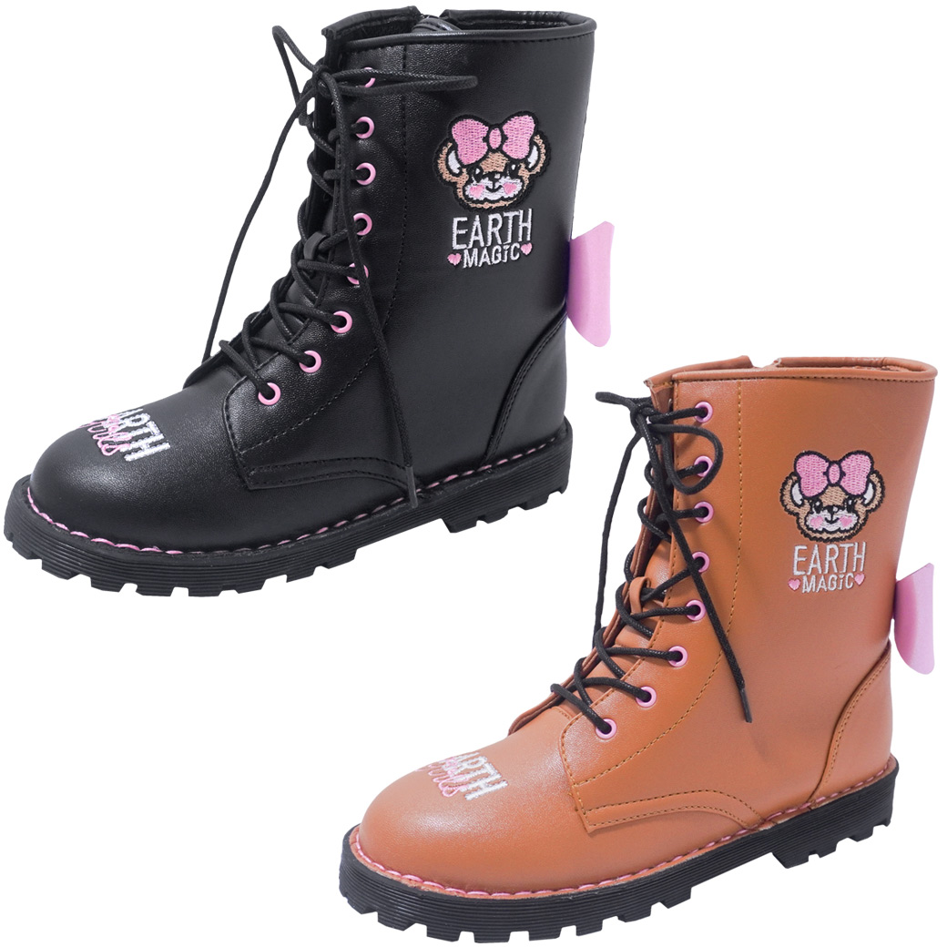 アースマジック EARTHMAGIC 刺繍入バックリボンレースアップブーツ