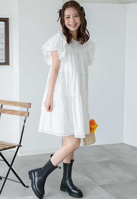 スカラップフリルティアードワンピース【7i-831-04295】