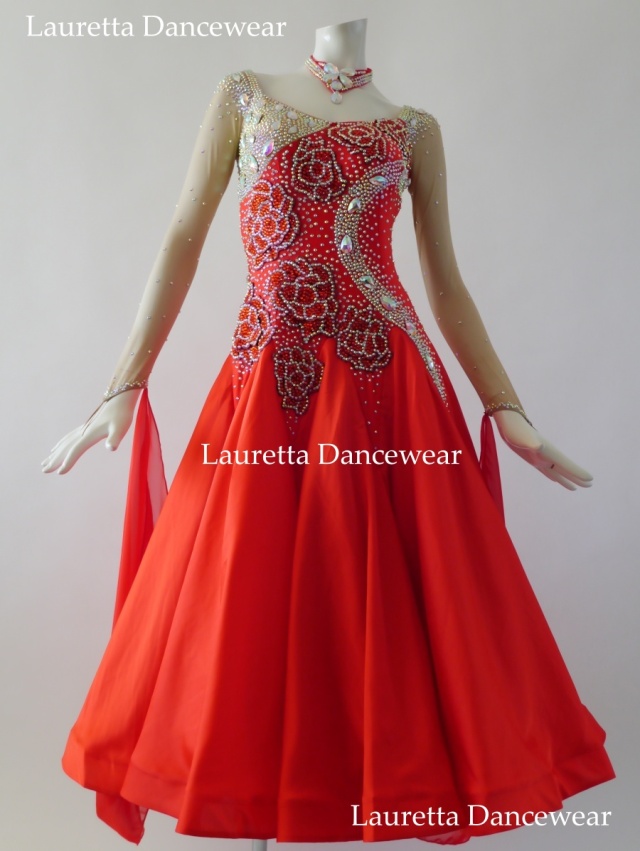 社交ダンスドレス・衣装】スタンダード/モダン 高級仕様 レッド/ローズ