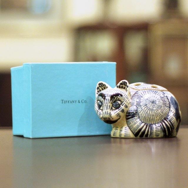 中古】Tiffany（ティファニー）小猫ポプリホルダー(香炉)箱付き 磁器